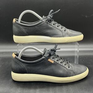 Ecco Shoes Womens 9 Soft 7 Casual Sneakers Black Leather Lace Up Casual Comfort